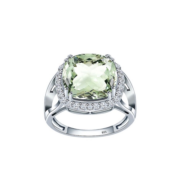 Sterling Silver Prasiolite & White Topaz Ring Size 6 New! - Picture 1 of 4